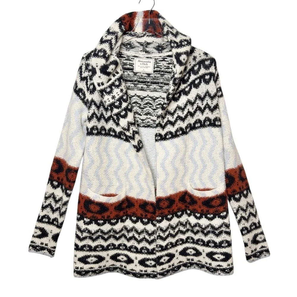Abercrombie Alpaca Blend Southwest Hooded Cardigan Cozy Cabin Sweater Sz Small